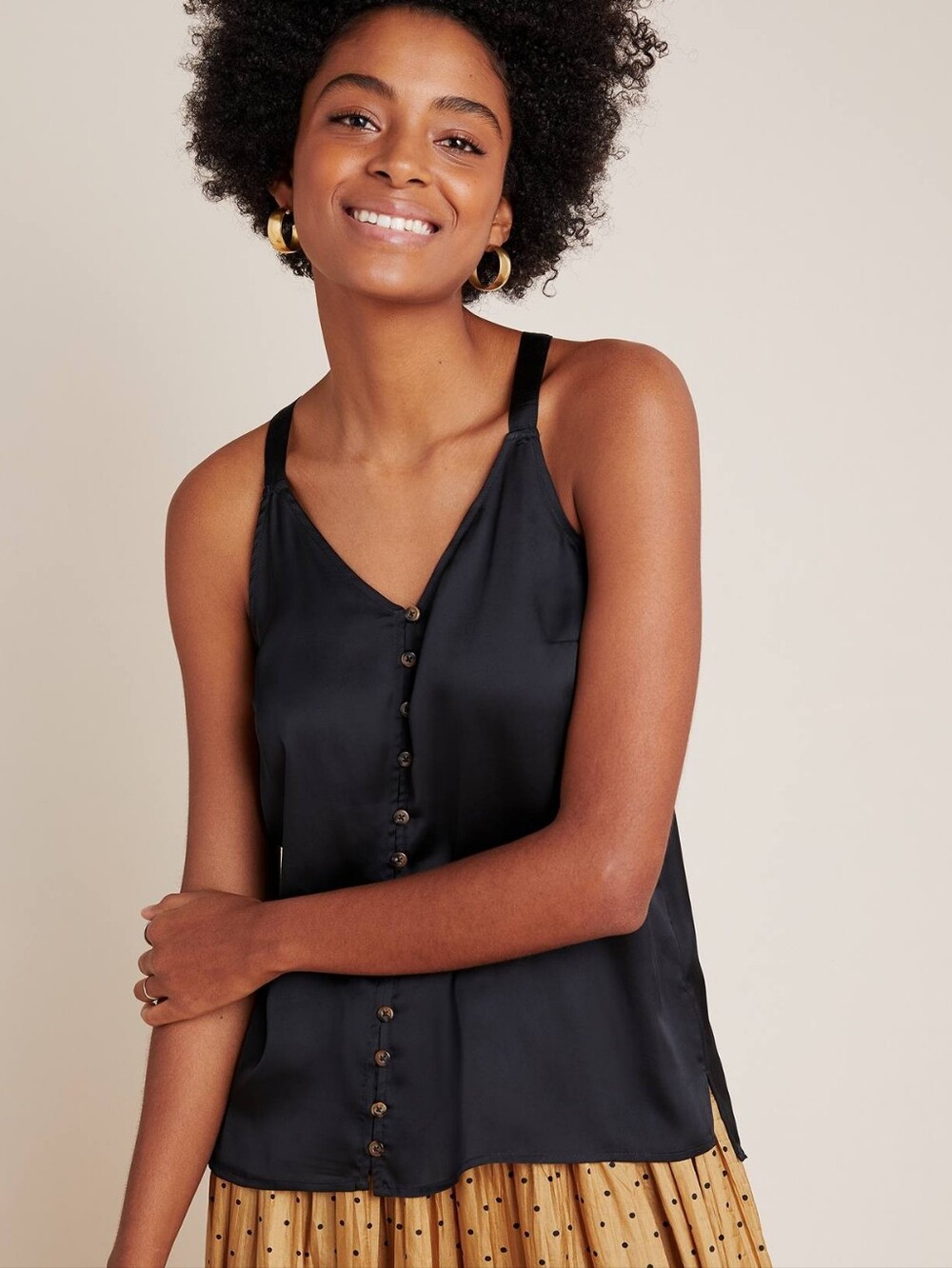 Anthropologie Maeve Aryana Cami Black  Satin Tank Top  Women's Size 6